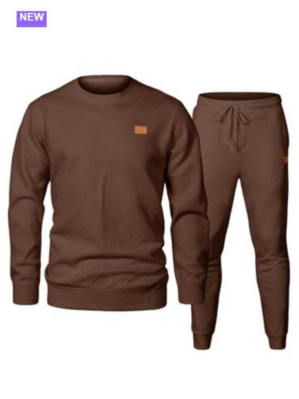 2 Piece Waffle Knit Sweatsuit Crewneck Joggers Tracksuit Set